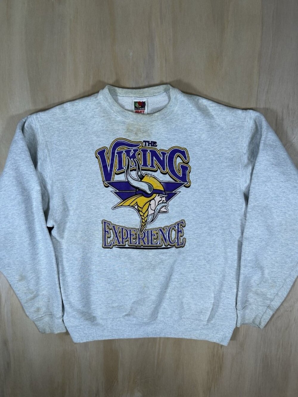 Vtg 90s Fruit Of The Loom Minnesota Vikings Crewneck Sweatshirt Mens Size L Gray